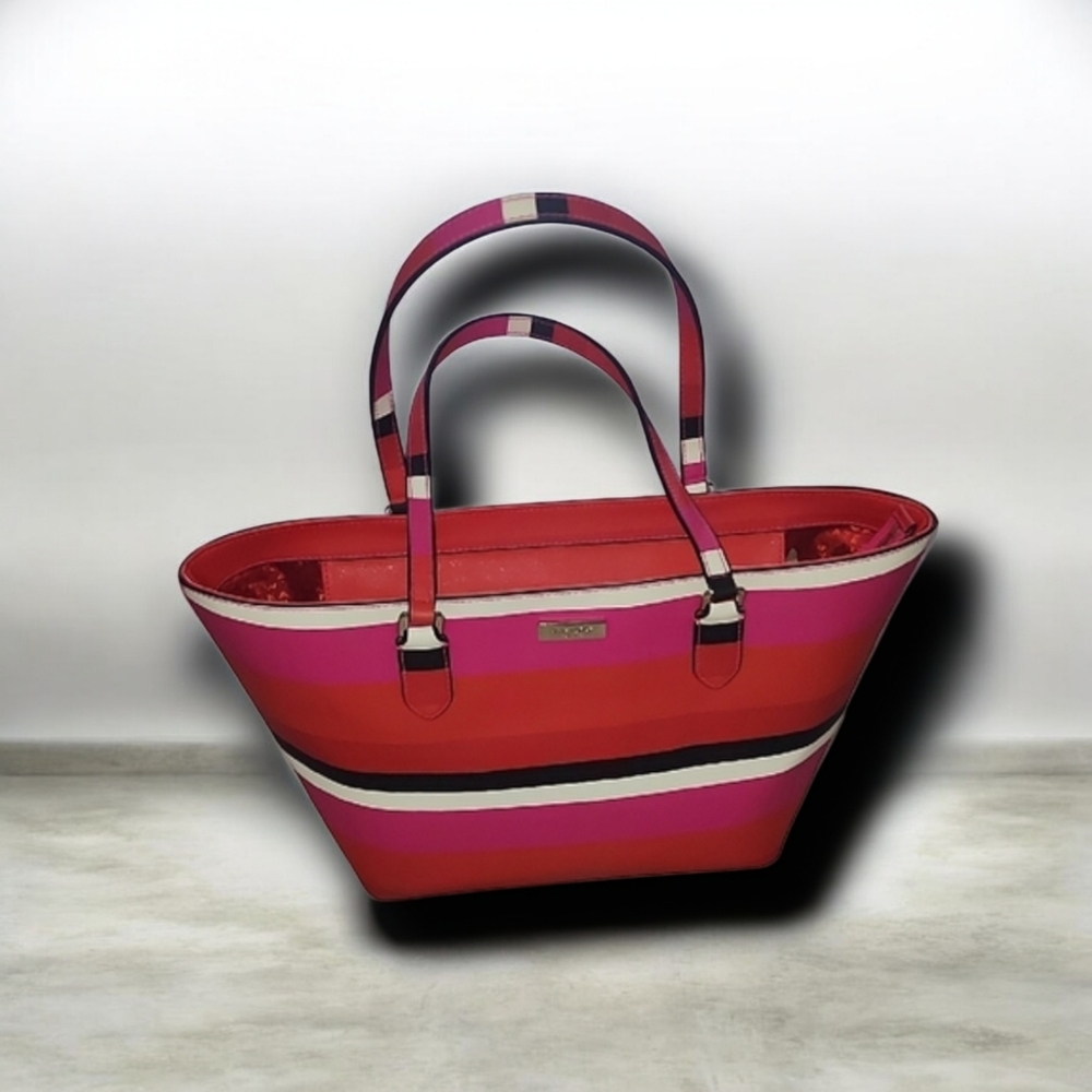 Kate Spade Laurel Way Red and Pink Striped Tote
